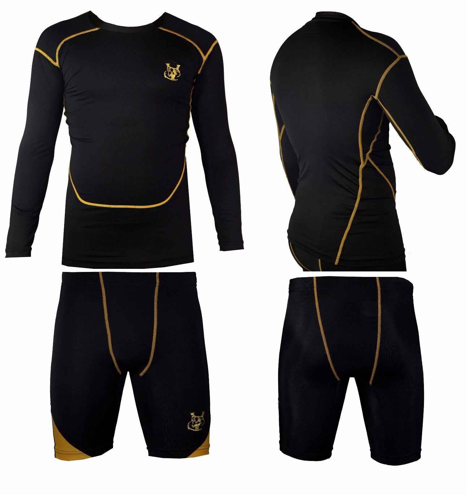 VIPER Men's Long Sleeve Base Layer Compression Athletic Underwear Shirt Tights Top & Shorts Set Set