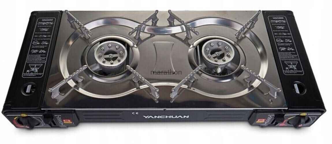 VIPER Portable Camping Gas Stove, Double Burner, BBQ Cooker, Outdoor Grill Plate – Automatic Ignition, Enamel Pan Support, Double Butane Cartridges - Outdoor Camping BBQ Living