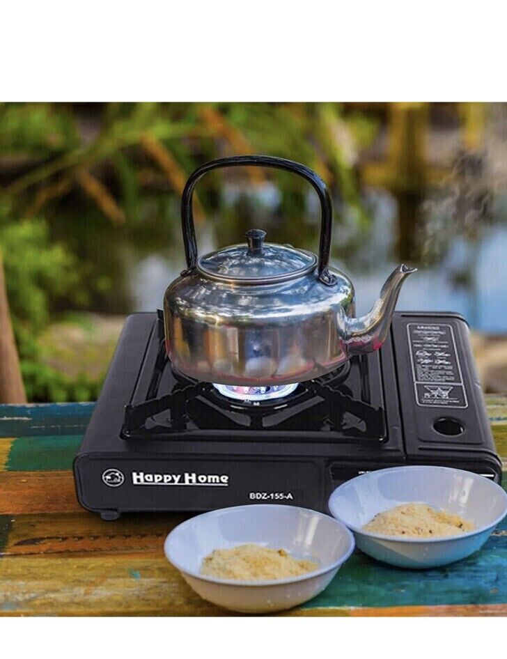 Portable Camping Gas Cooker Single Burner Stove Automatic Ignition System Enamel Pan Holder Butane BBQ Carry Bag Caravan Outdoor - Black Stove