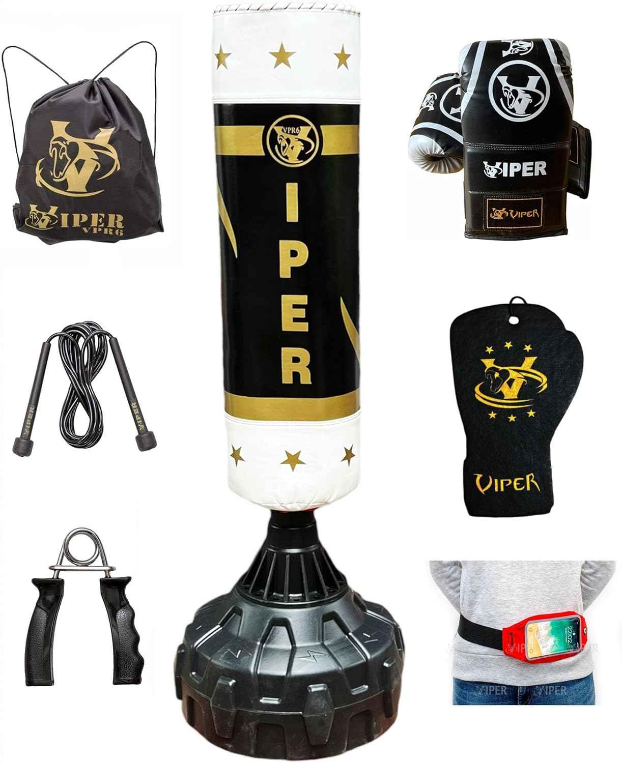 VIPER 5.5ft Freestanding Boxing Punch Bag Set | Gloves & Accessories for Home Gym