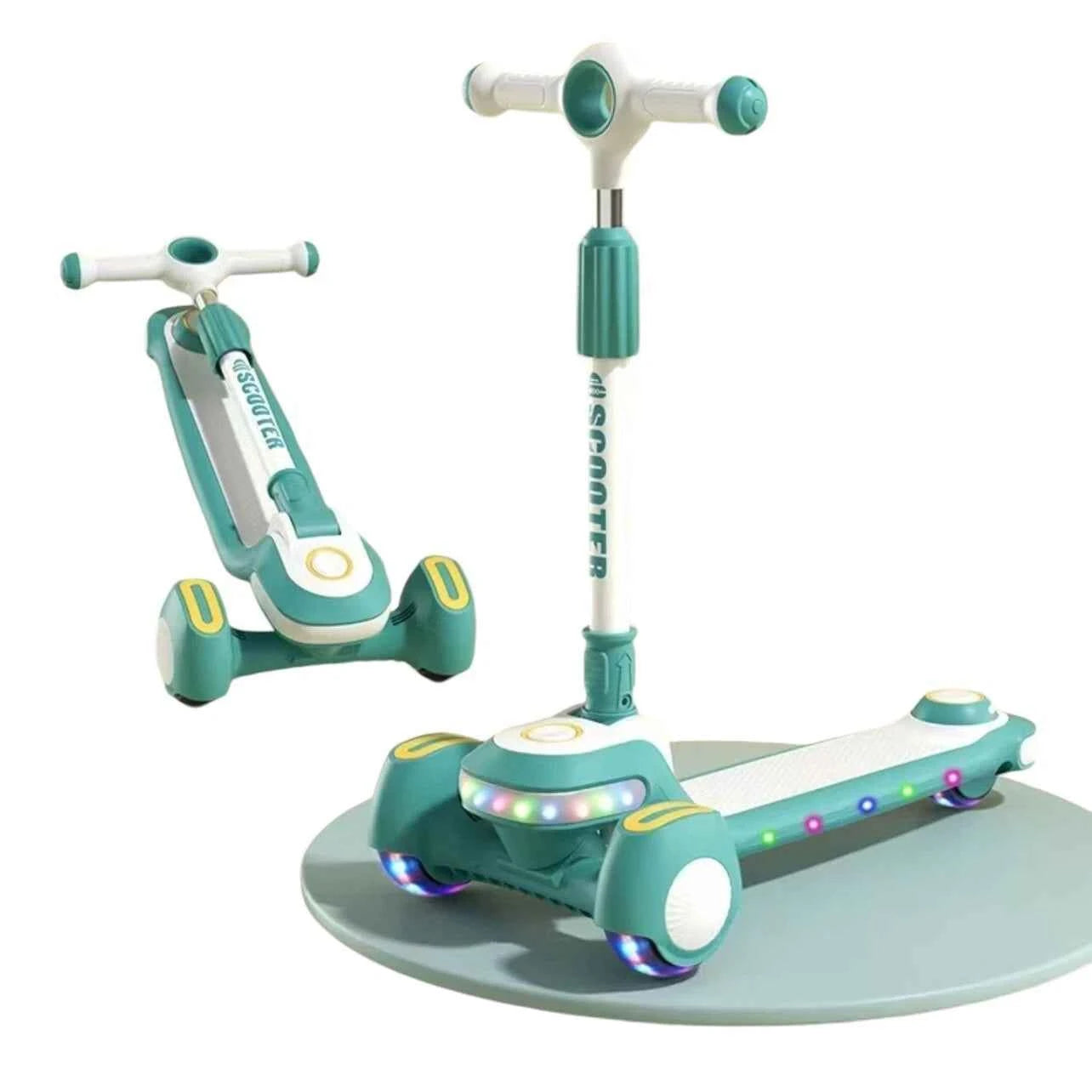 VIPER Kids Scooter with Music & Light Up Wheels – 3 Wheel Lean-to-Steer Adjustable Toddler Scooter (Pink, Blue, Green)