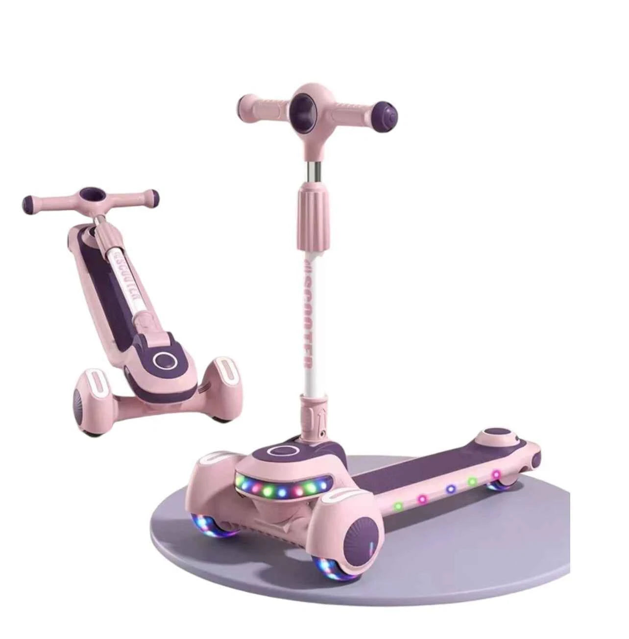 VIPER Kids Scooter with Music & Light Up Wheels – 3 Wheel Lean-to-Steer Adjustable Toddler Scooter (Pink, Blue, Green)