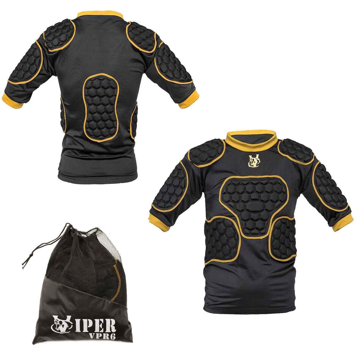 VIPER V-FIT Rugby Shoulder Pads Body Armour Rugby Training Fitness Rugby Head Pads (Black/Gold)