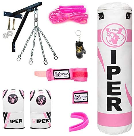 VIPER 4ft Pink Boxing Punch Bag Heavy Filled Set