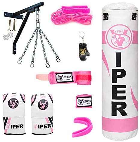 VIPER 4ft Pink Boxing Punch Bag | Heavy Filled Set for Ladies & Girls