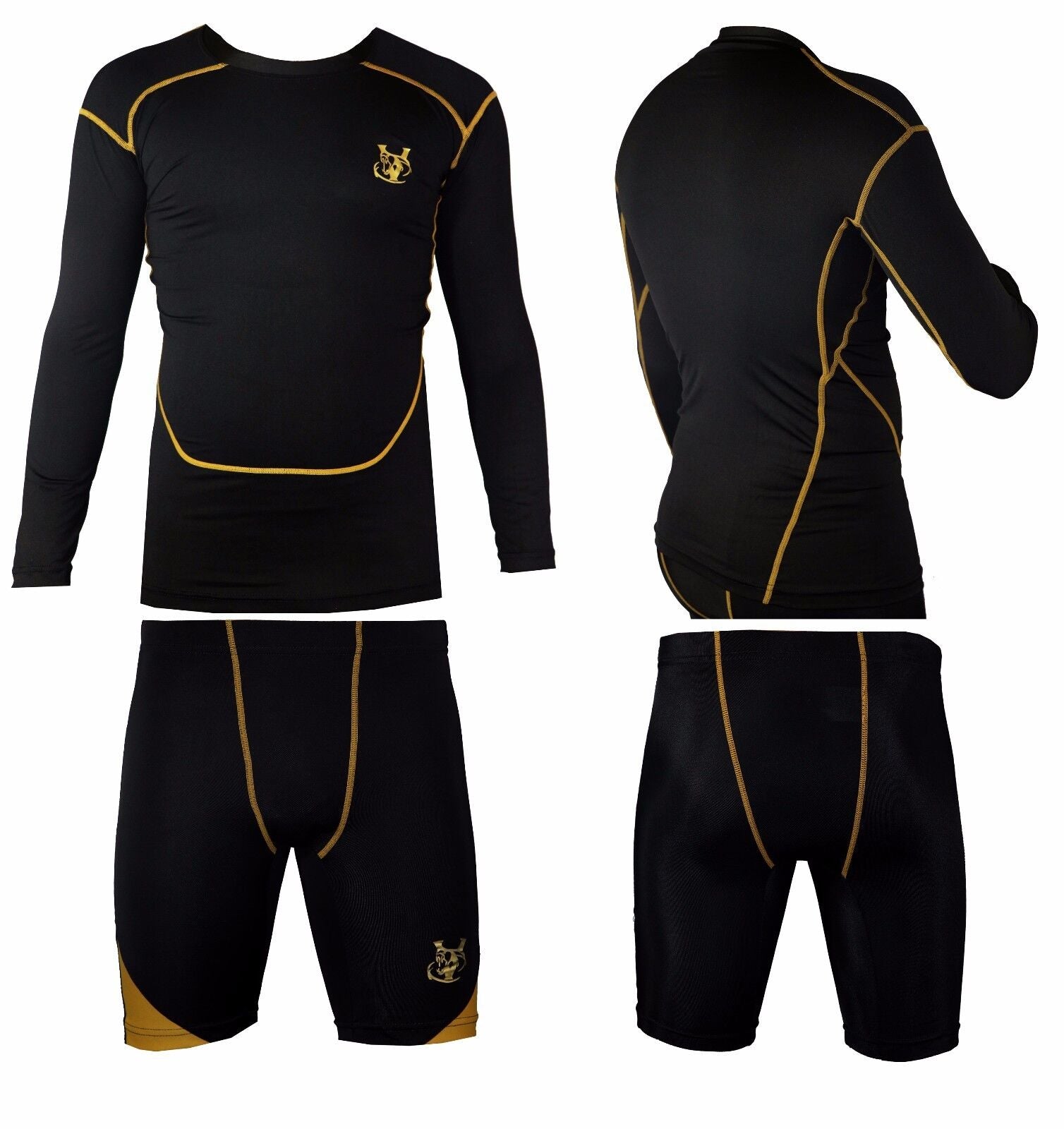 VIPER Men's Long Sleeve Base Layer Compression Athletic Underwear Shirt Tights Top & Shorts Set Set