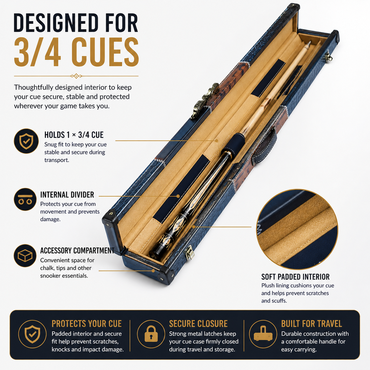 VIPER Snooker Cue Case – 3/4 Hard PU Leather Cue Case for Pool & Snooker (Multiple Designs)