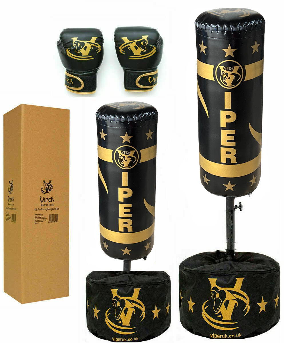 Viper Kids Junior Free Standing Boxing Punch Bag Set Gift MMA Children Boxing Bag Free Gloves set Only Adjustable Height Black