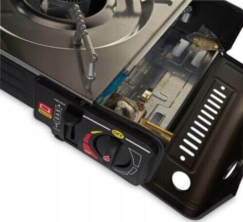 VIPER Portable Camping Gas Stove, Double Burner, BBQ Cooker, Outdoor Grill Plate – Automatic Ignition, Enamel Pan Support, Double Butane Cartridges - Outdoor Camping BBQ Living