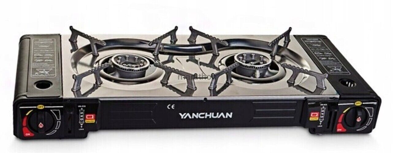 VIPER Portable Camping Gas Stove, Double Burner, BBQ Cooker, Outdoor Grill Plate – Automatic Ignition, Enamel Pan Support, Double Butane Cartridges - Outdoor Camping BBQ Living