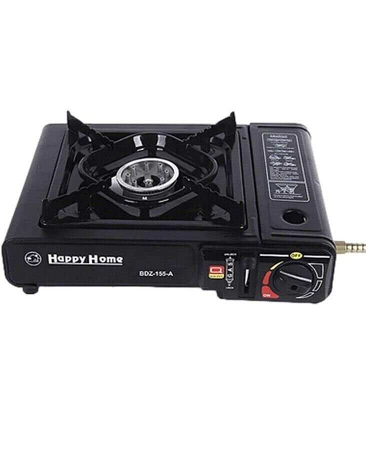 Portable Camping Gas Cooker Single Burner Stove Automatic Ignition System Enamel Pan Holder Butane BBQ Carry Bag Caravan Outdoor - Black Stove