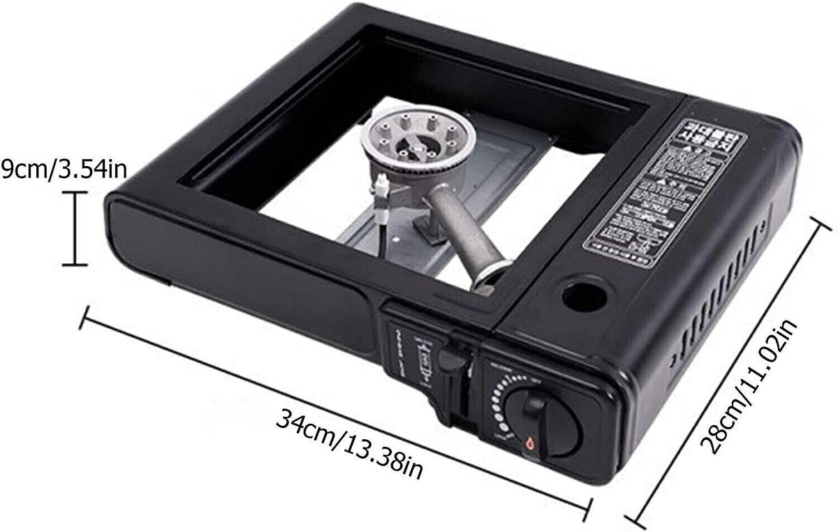 Portable Camping Gas Cooker Single Burner Stove Automatic Ignition System Enamel Pan Holder Butane BBQ Carry Bag Caravan Outdoor - Black Stove