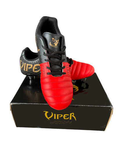 VIPER V-Fit Rugby Boots, Black/Red, Grid Pattern Design, Metal Studs, Lightweight, Comfortable, SG/FG