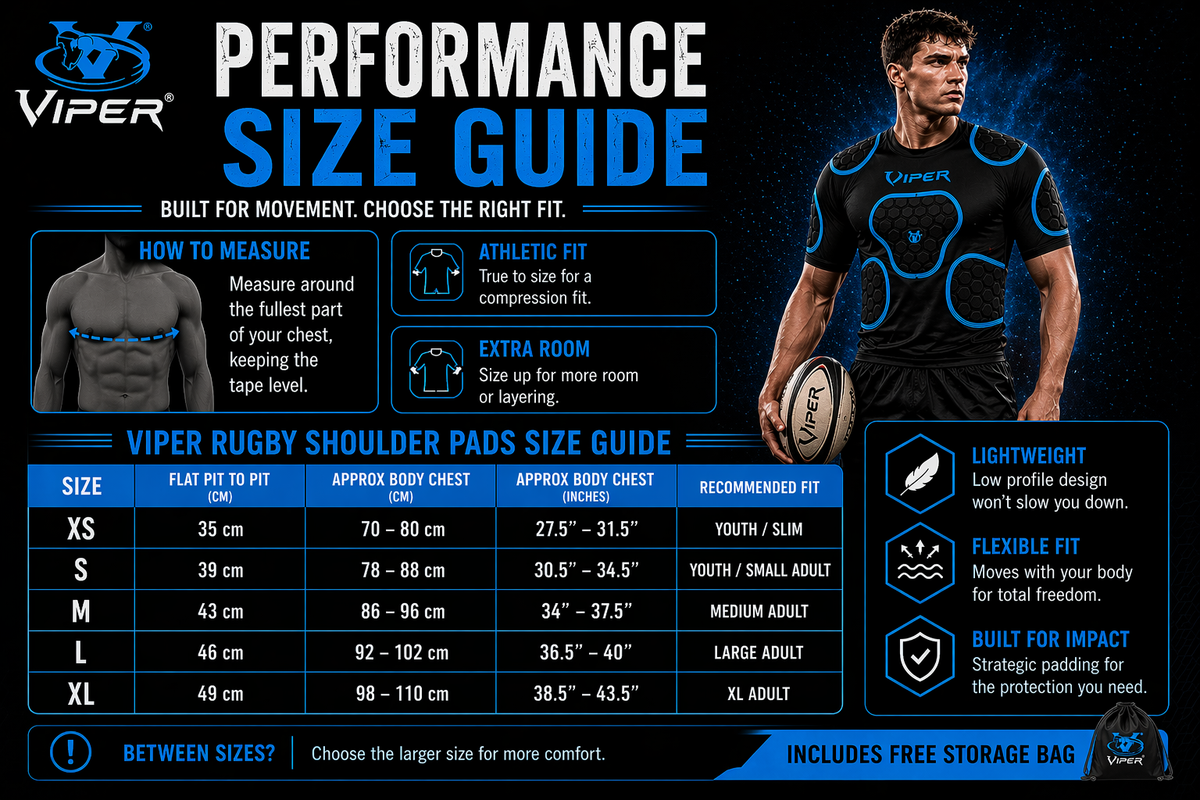 VIPER V-FIT Rugby Shoulder Pads Body Armour Rugby Training Fitness Rugby Head Pads (Black/Blue)
