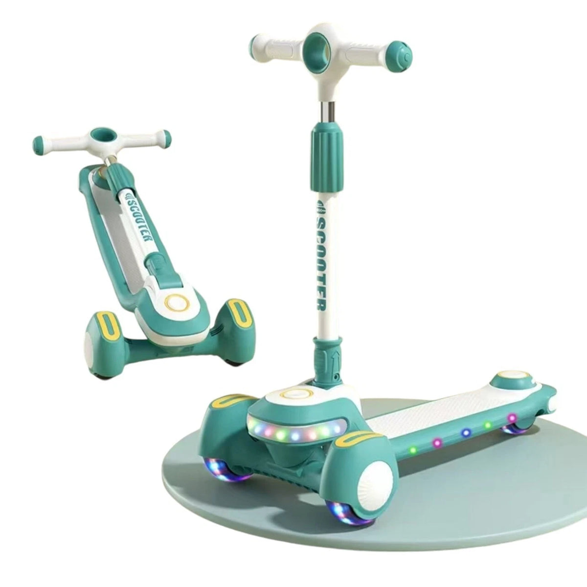VIPER Kids Scooter with Music & Light Up Wheels – 3 Wheel Lean-to-Steer Adjustable Toddler Scooter (Pink, Blue, Green)