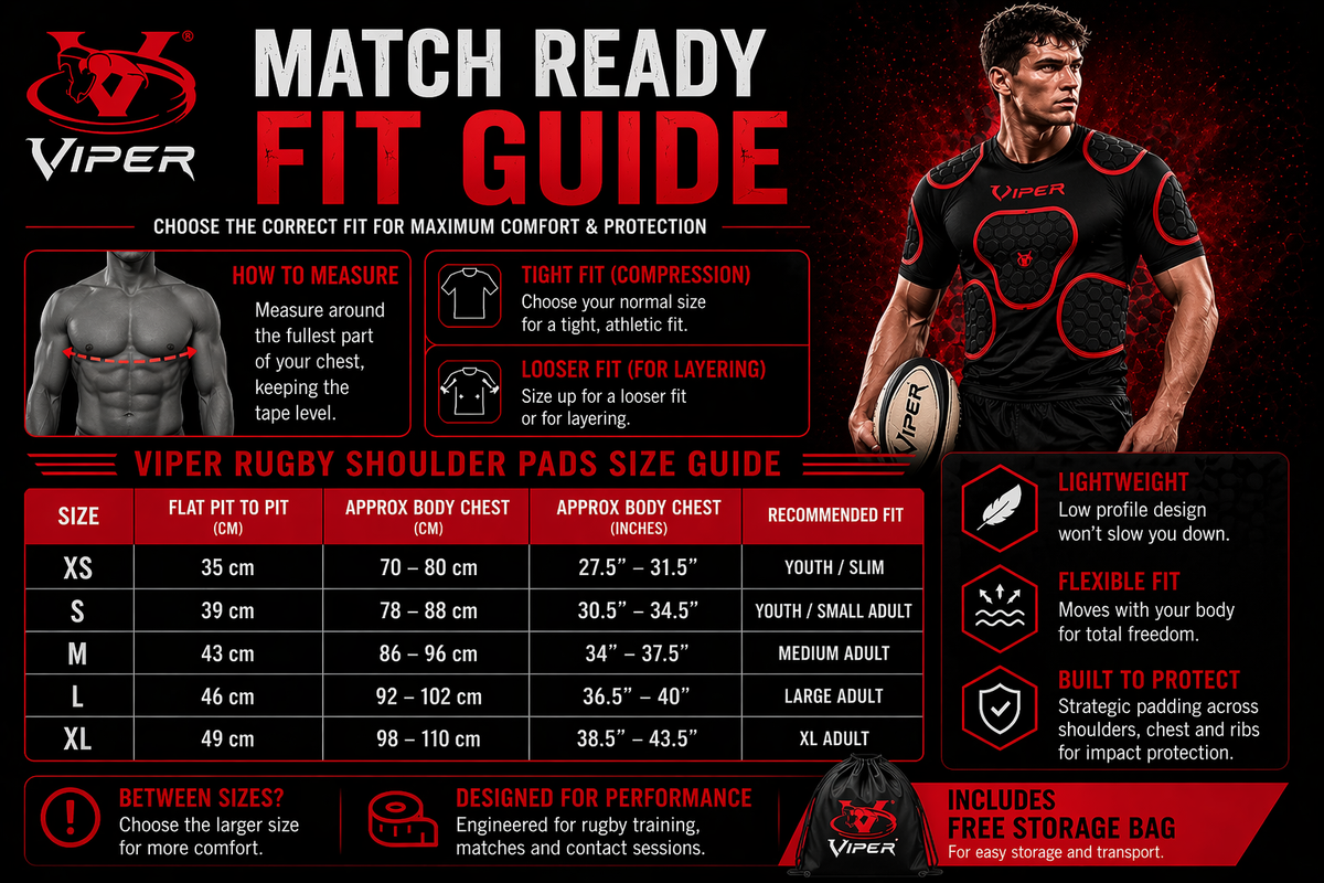 VIPER V-FIT Rugby Shoulder Pads Body Armour Rugby Training Fitness Rugby Head Pads (Black/Red)