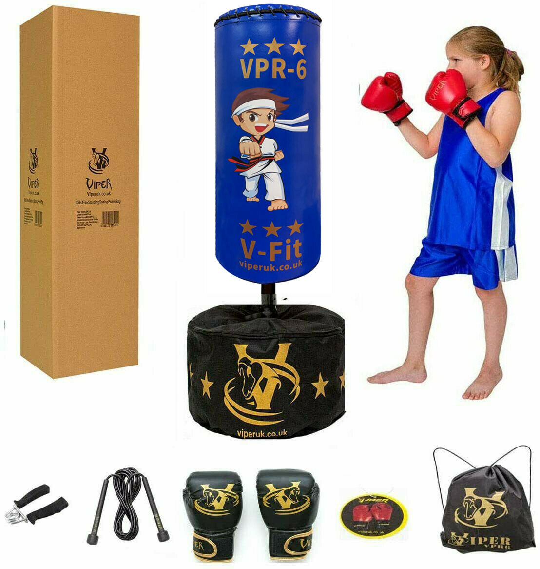 VIPER Kids Boxing Free Standing Punch Bag Set (Blue Cartoon)