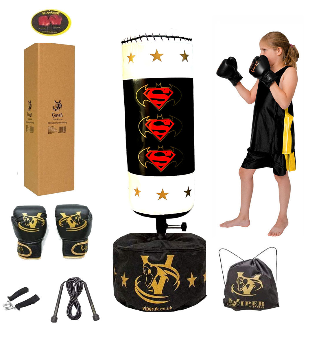 VIPER Kids Boxing Free Standing Punch Bag Set (White/Black SB)