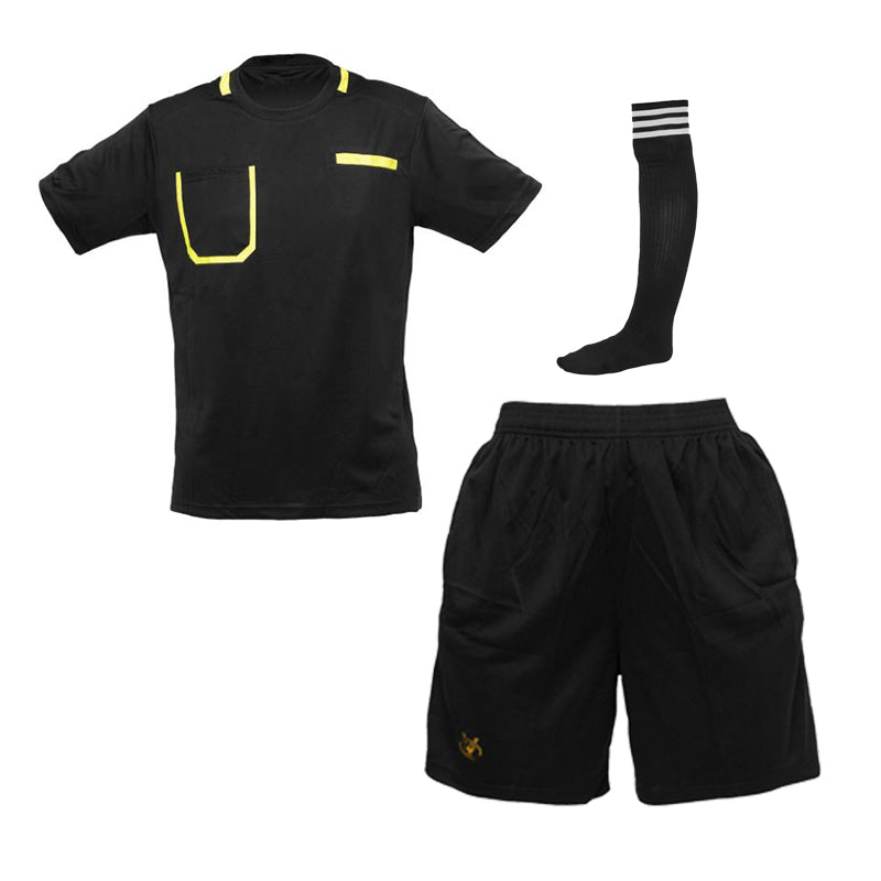 VIPER Football Rugby Hockey Referee Kit Shirt Soccer Set Top Socks Shorts Sleeves Uniform Sport Kit Black