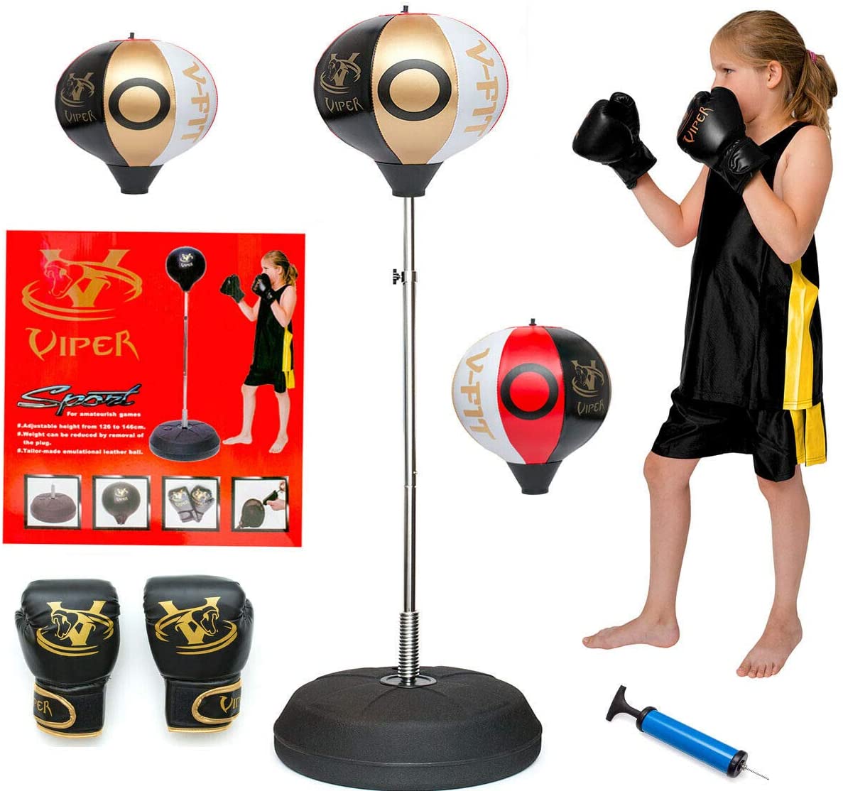 VIPER Kids Free Standing Punch Boxing Bag Set Toy 4FT with Free Gloves