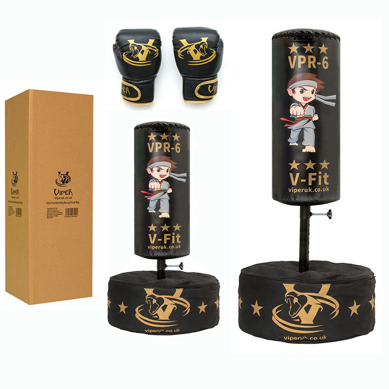 VIPER Kids Free Standing Boxing Punch Bag + Gloves (Black Cartoon)