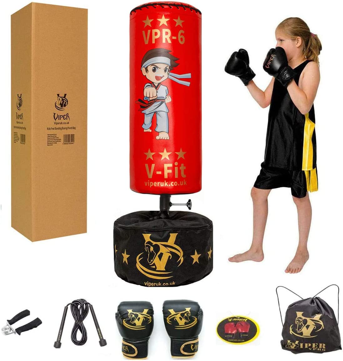 VIPER JUNIOR BOXING FREE STANDING PUNCH BAG SET (RED CARTOON)