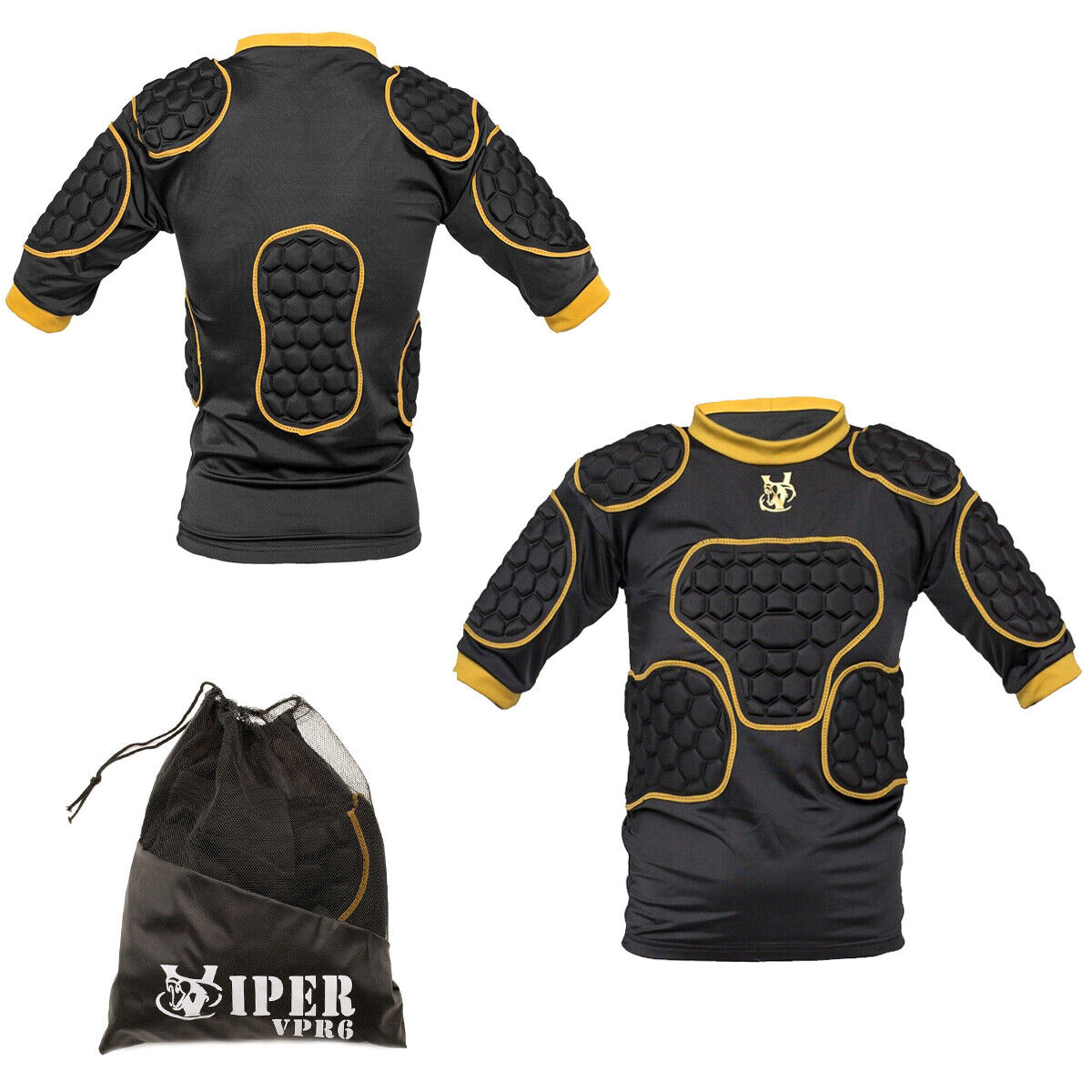 VIPER V-FIT Rugby Shoulder Pads Body Armour Rugby Training Fitness Rugby Head Pads (Black/Gold)