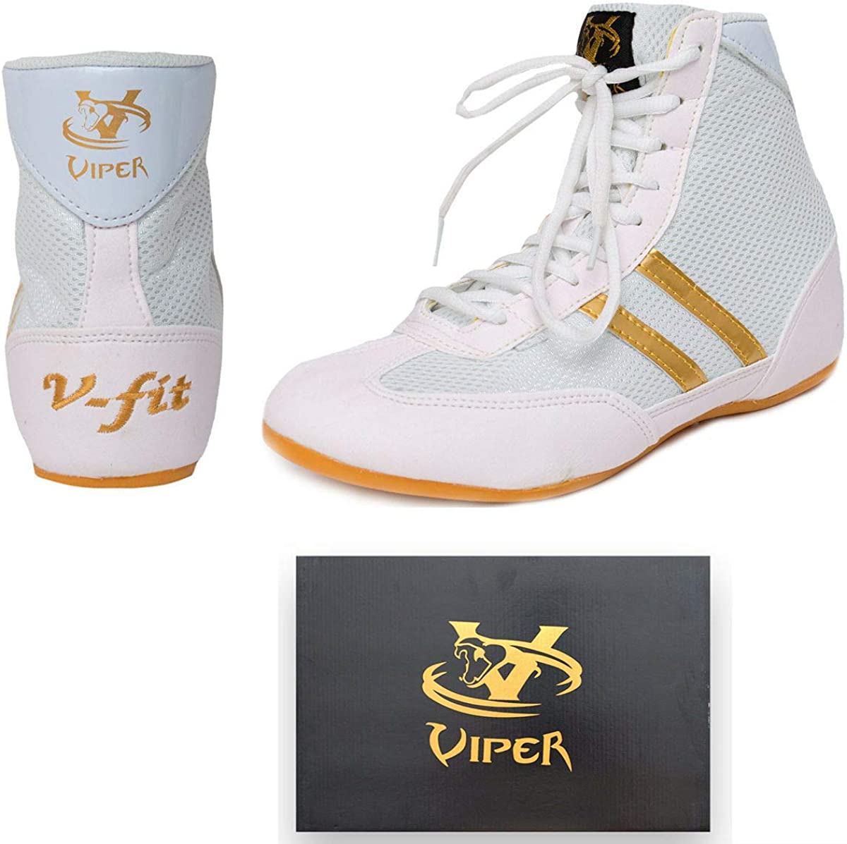 Gold and best sale white boxing shoes