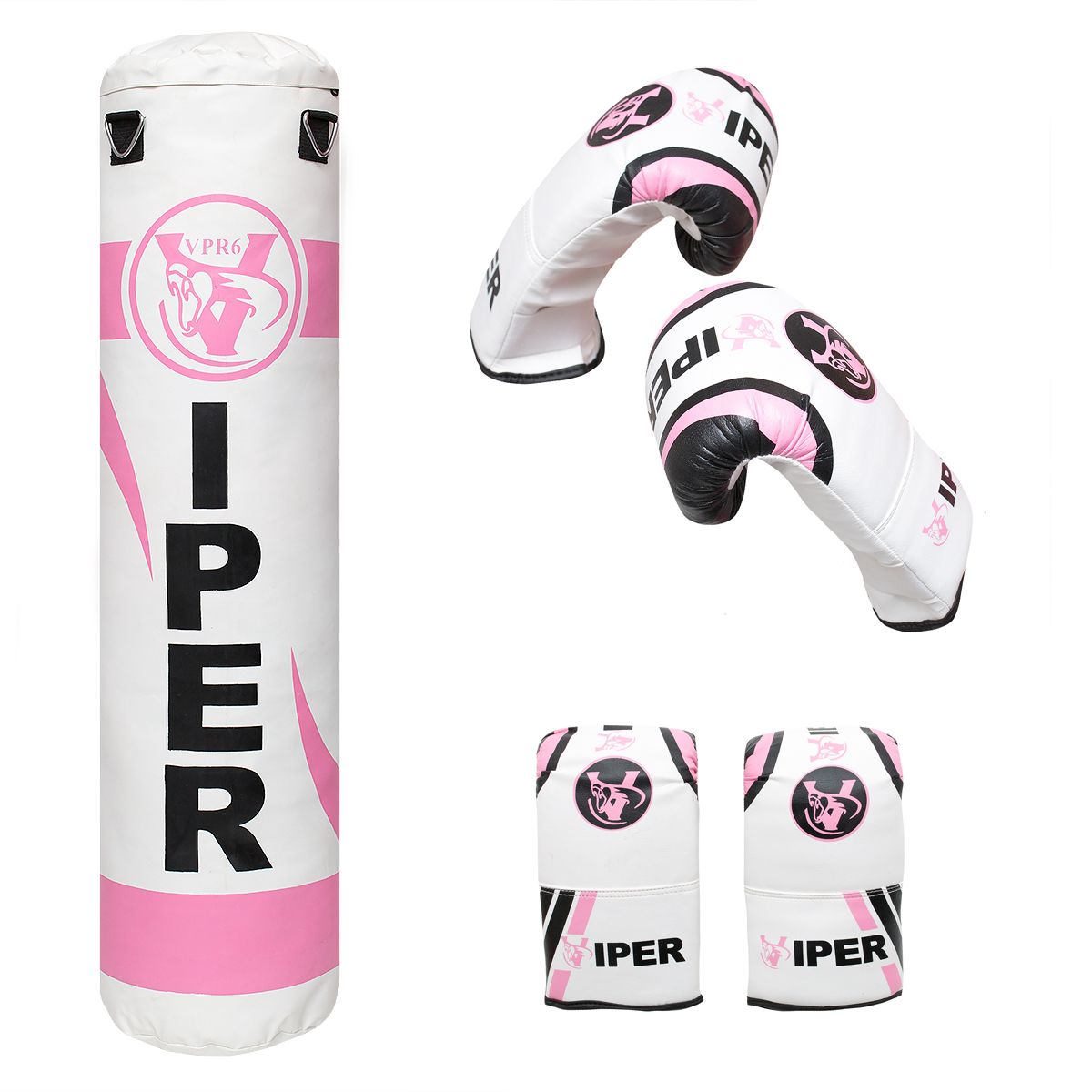 VIPER 4ft Pink Boxing Punch Bag with Bracket Chains gloves