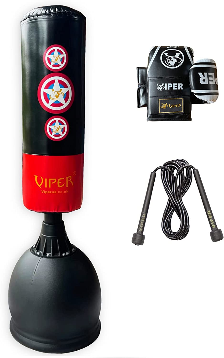 VIPER 5.7Ft Free Standing Boxing Filled Punch Bag Set Kick Heavy Duty Wide Base