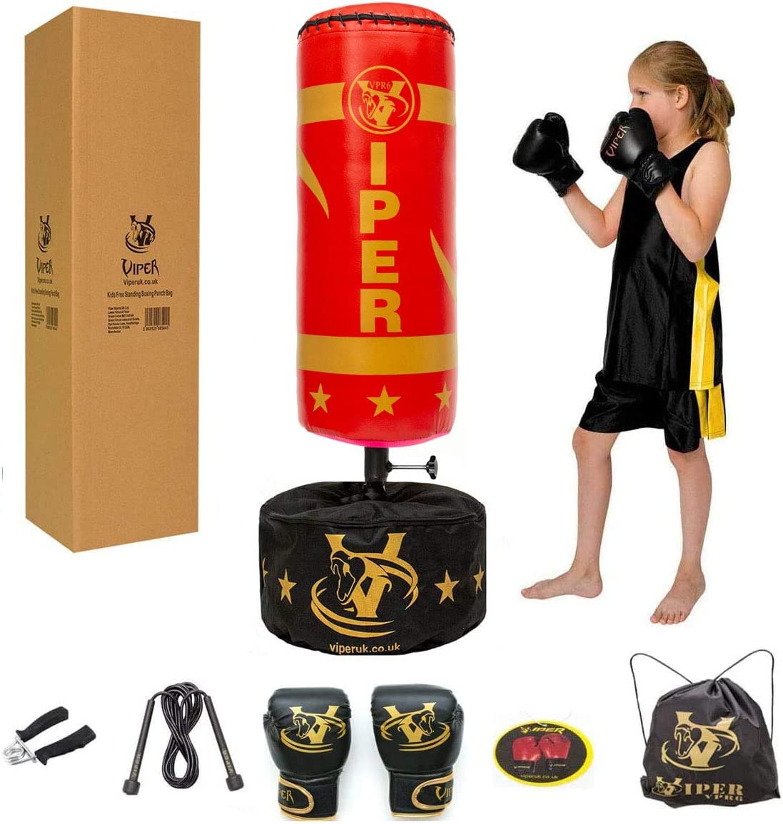 VIPER Junior Boxing Free Standing Punch bag Set (Full Red)